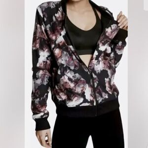 Victoria Secret Sport Black Floral French Terry Bomber Jacket Size XS
